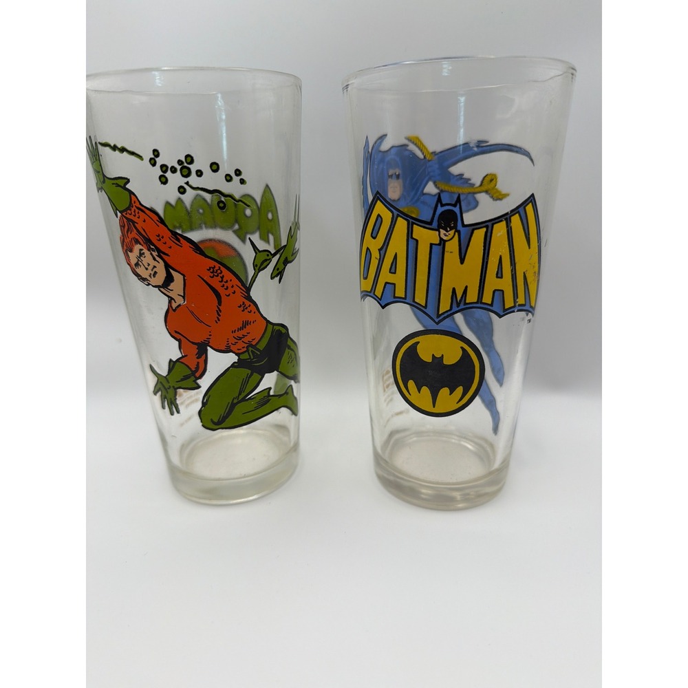 Vintage 1970s DC Comics Pepsi Collector Glasses Batman and Aquaman Set of 2